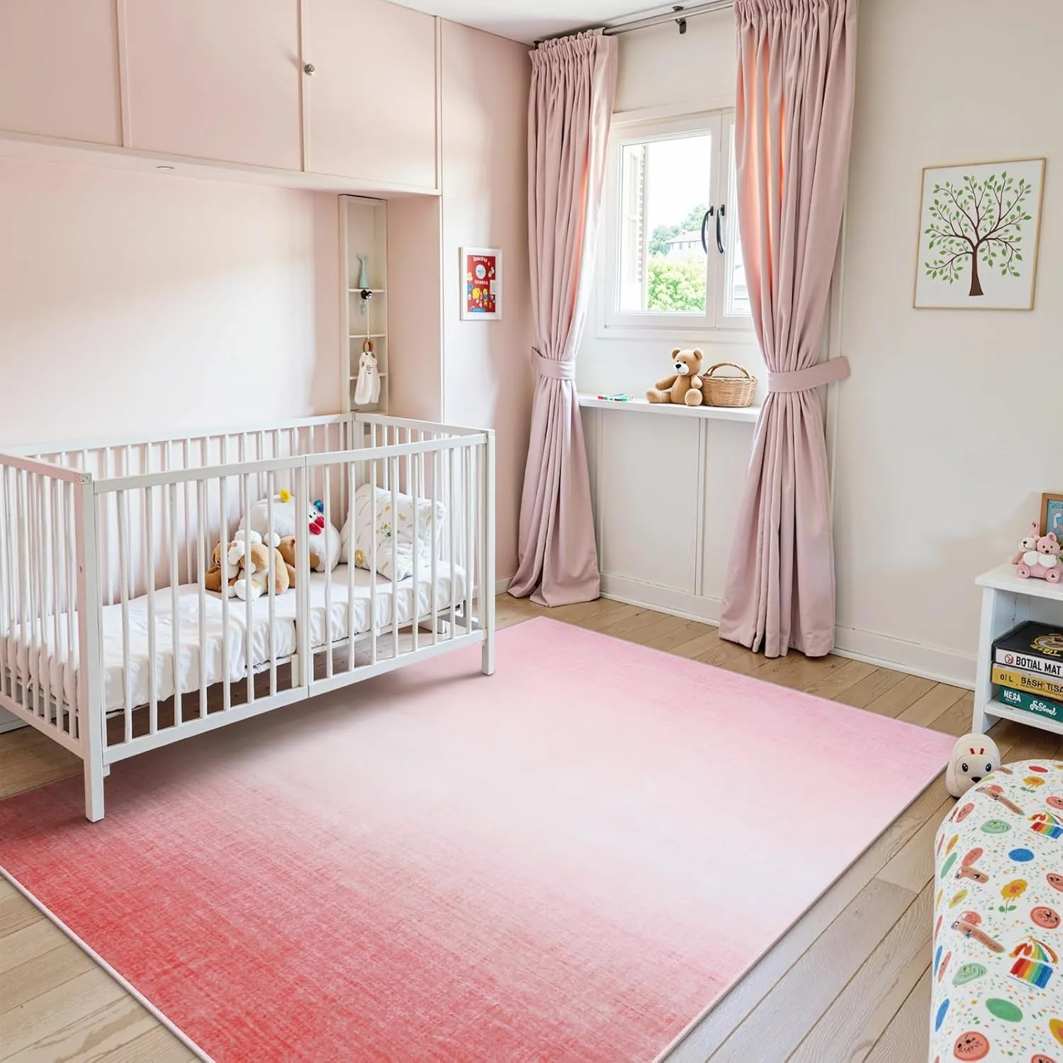 Machine Washable 5x7 Area Rugs for Living Room Ombre, Non Slip Pink Soft Low Pile Abstract Modern Cute Girls Rugs for Bedroom Indoor, Large Carpet Playroom Nusrery Kids Dining Office Room Rugs