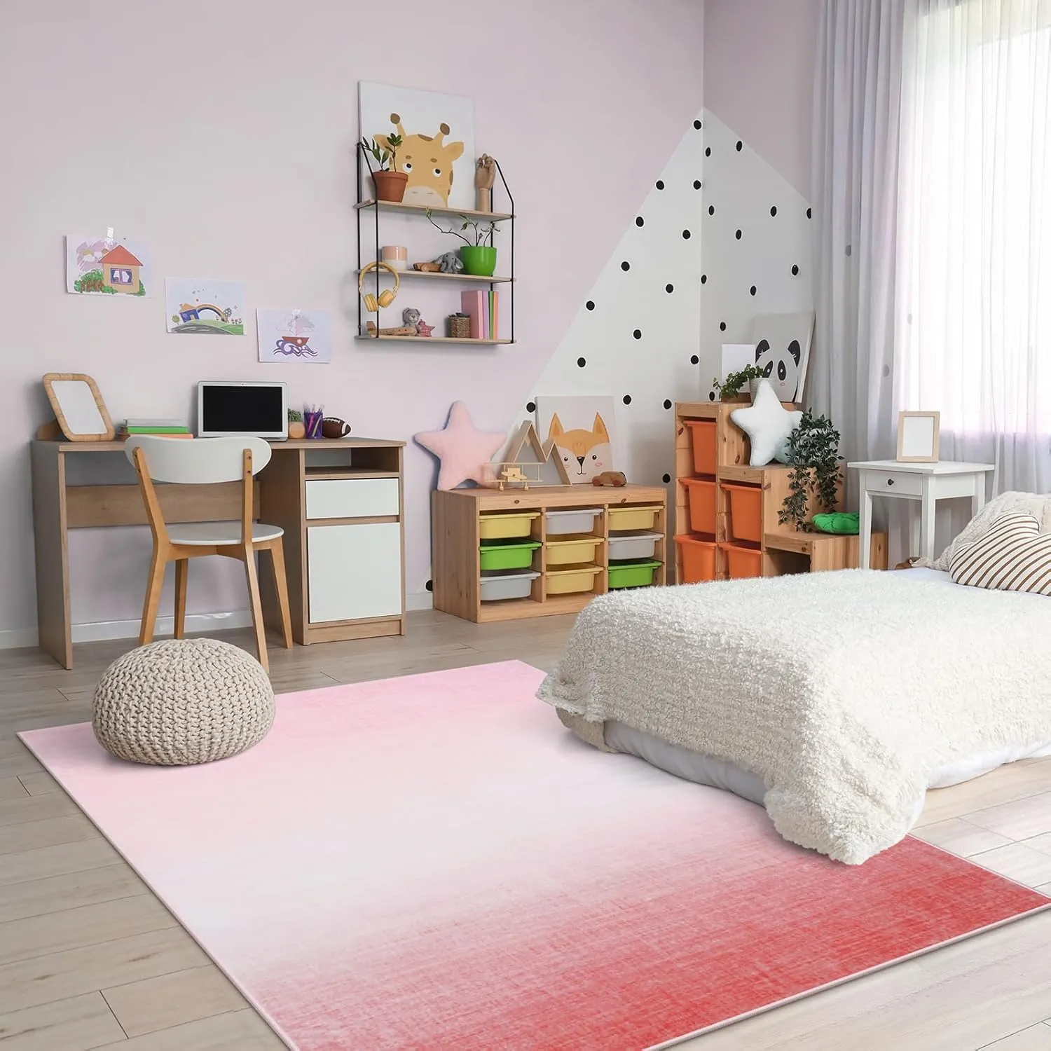 Machine Washable 5x7 Area Rugs for Living Room Ombre, Non Slip Pink Soft Low Pile Abstract Modern Cute Girls Rugs for Bedroom Indoor, Large Carpet Playroom Nusrery Kids Dining Office Room Rugs