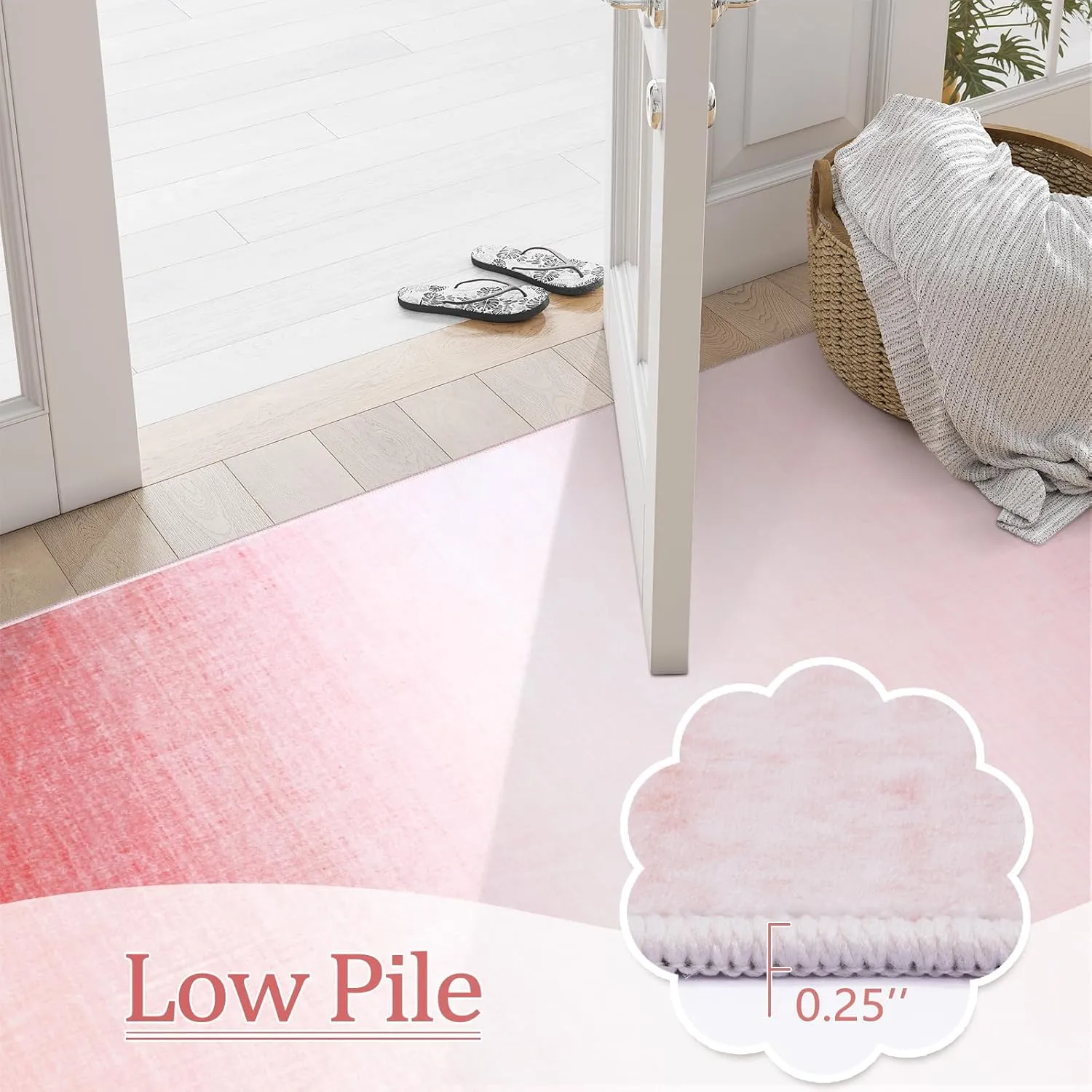 Machine Washable 5x7 Area Rugs for Living Room Ombre, Non Slip Pink Soft Low Pile Abstract Modern Cute Girls Rugs for Bedroom Indoor, Large Carpet Playroom Nusrery Kids Dining Office Room Rugs