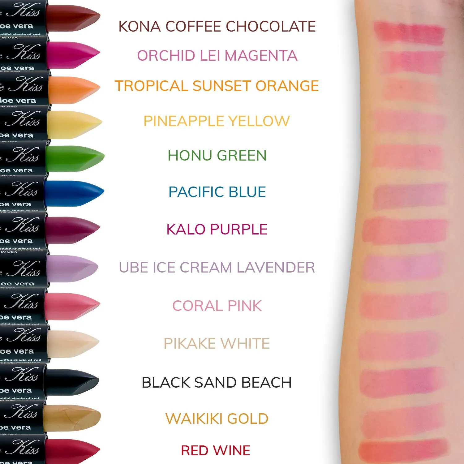 Magic Kiss Lipstick Set Aloe Vera Color Changing 6 Pack MADE IN USA (Black)