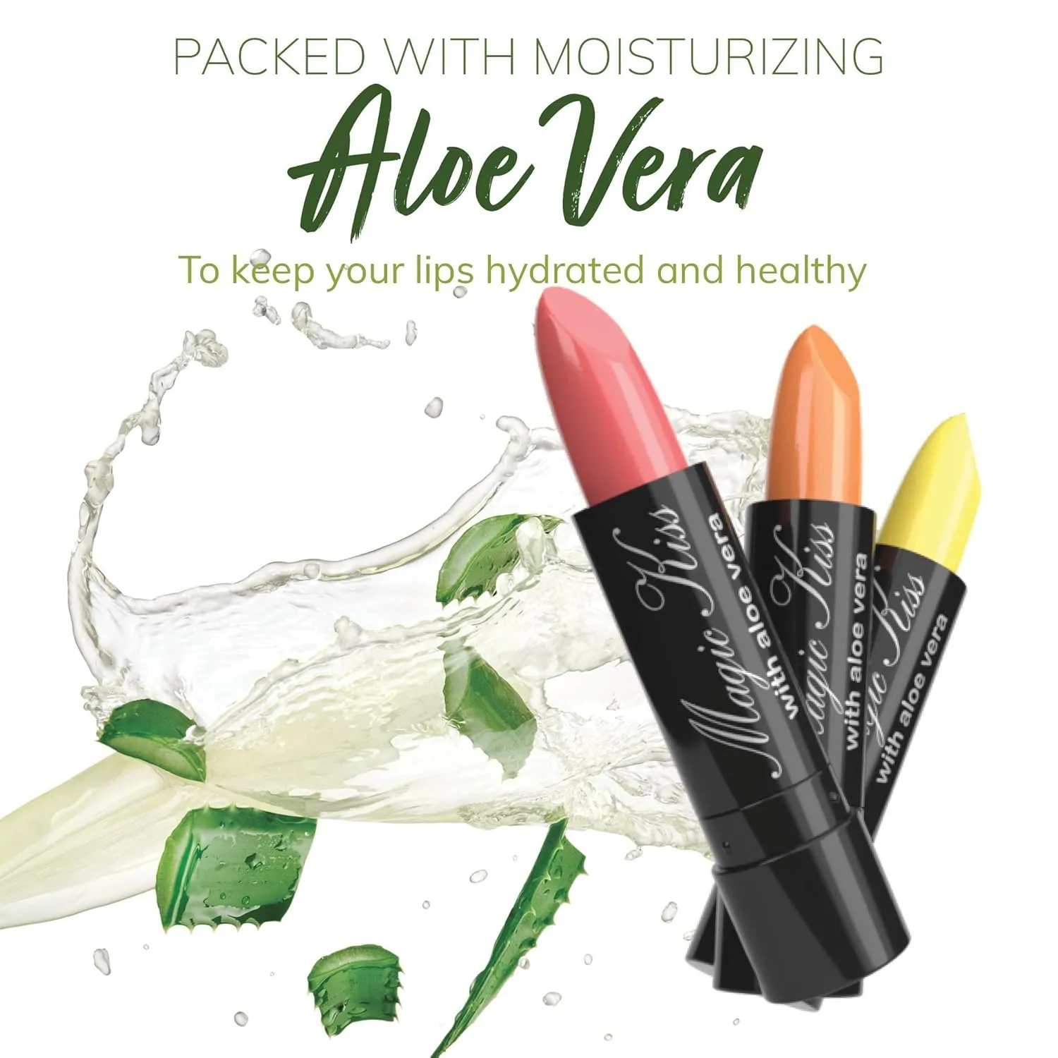 Magic Kiss Lipstick Set Aloe Vera Color Changing 6 Pack MADE IN USA (Black)