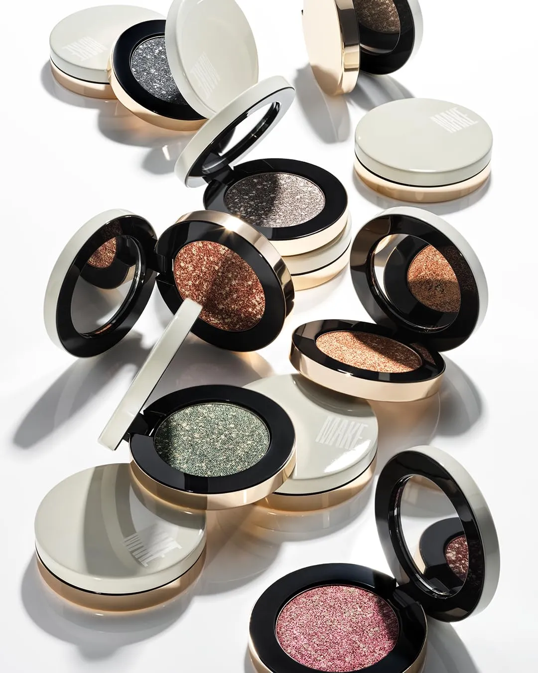 MAKE Beauty Multi-Chromatic Eye Shadow. Metal Reflecting Luminous Foil Finish Creamy, Buildable, Dimensional Long-wear, Crease-proof Powder Eyeshadow, Multichrome Shade - Gravitational, Olive Green