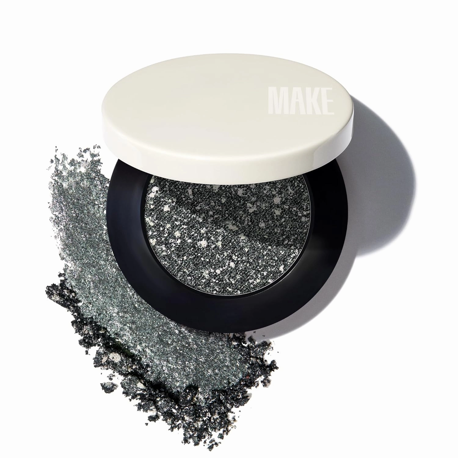 MAKE Beauty Multi-Chromatic Eye Shadow. Metal Reflecting Luminous Foil Finish Creamy, Buildable, Dimensional Long-wear, Crease-proof Powder Eyeshadow, Multichrome Shade - Stardust, Emerald Green