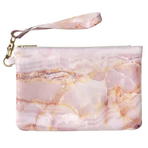 Makeup Bag 9.5 x 6 inch Print PU Leather Toiletry Zipper Travel Case Strap Accessories Cosmetic Portable Organizer Design Stone Unique Purse Pouch Storage Blush Luxury Marble Pink Gold Rose
