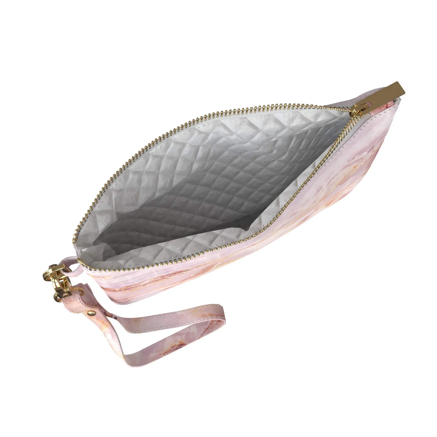 Makeup Bag 9.5 x 6 inch Print PU Leather Toiletry Zipper Travel Case Strap Accessories Cosmetic Portable Organizer Design Stone Unique Purse Pouch Storage Blush Luxury Marble Pink Gold Rose