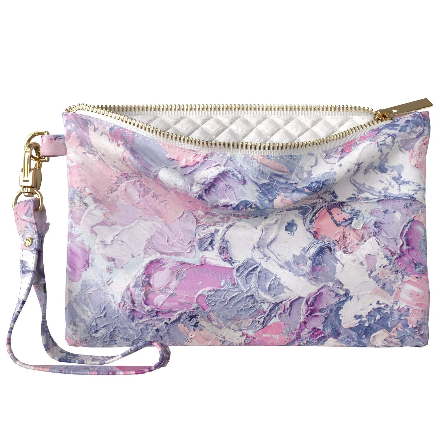 Makeup Bag 9.5 x 6 inch Purple Abstract Storage Strap Accessories Portable Organizer Design Cosmetic Oil Creative Purse Pouch Pink Paint Strokes Print PU Leather Toiletry Zipper Travel Case