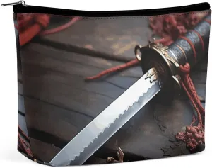 Makeup Bag, Japan Samurai Sword Print Portable Cosmetic Bag Travel Makeup Bag Cosmetic Organizer Zippered Cosmetic Bag Makeup Pouch