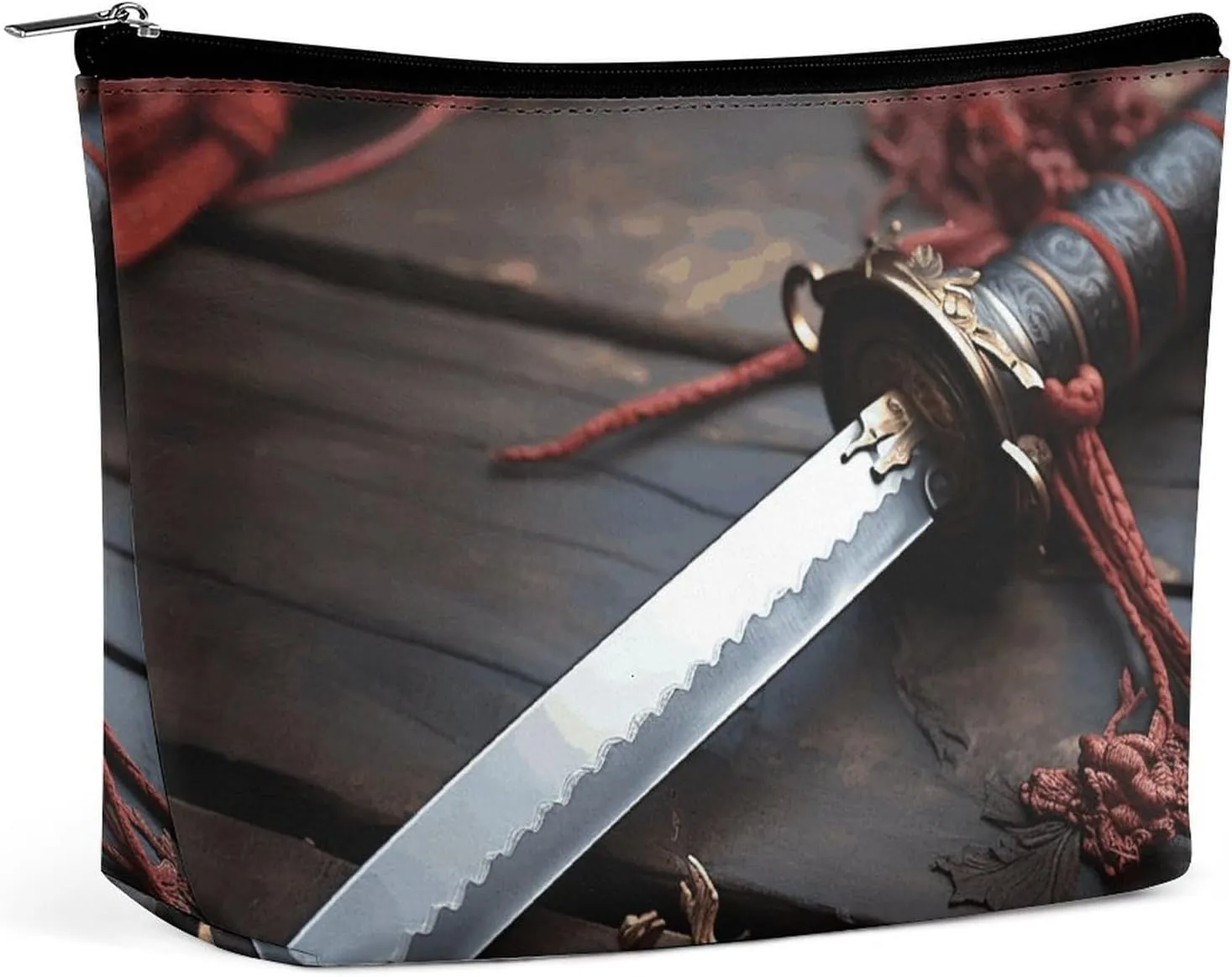 Makeup Bag, Japan Samurai Sword Print Portable Cosmetic Bag Travel Makeup Bag Cosmetic Organizer Zippered Cosmetic Bag Makeup Pouch