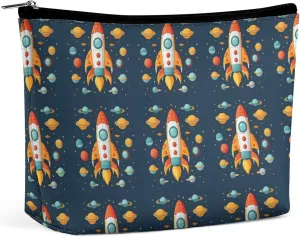 Makeup Bag Rocket Clipart Space Ship Printed Small Travel Cosmetic Bag for Women Water-Resistant Portable Cosmetic Pouch Toiletry Bag