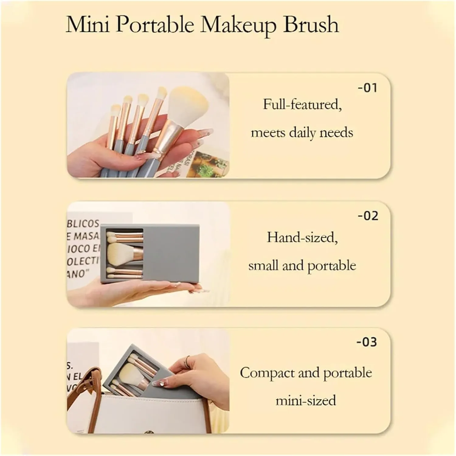 Makeup Brush Set with Mirror for Travel - Lip Highlight, Eyeshadow and Foundation Powder Blending Cosmetic Tools(Blue Version)