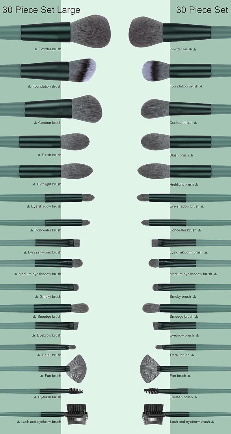 Makeup Brushes 30 Pcs Makeup Kit,Foundation Brush Eyeshadow Brush Make up Brushes Set (Green, 30 Piece Set Large)