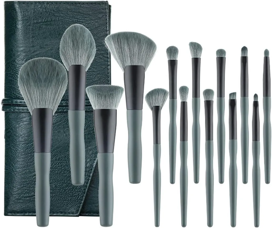 Makeup Brushes,14Pcs Soft Makeup Brush Set Green Makeup Foundation Powder Blush Eyeshadow Lip Gloss Makeup Brush Kit Make Up Tool