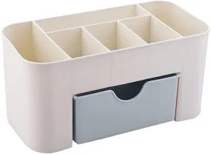 Makeup Desk Storage Box Organizer with Drawers for Dressing Table, Bathroom Counter for Brushes, Eyeshadow, Lotions, Lipstick and Nail Polish (Blue)