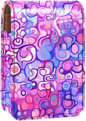 Makeup Organizer,Makeup Lipstick Case for Outside Mini Bag Travel Cosmetic Pouch,Bright Pink Pattern Purple
