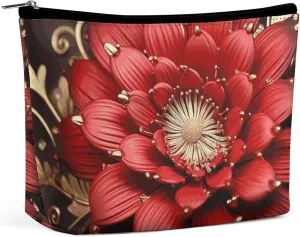 Makeup Pouch Cosmetic Bag Lipstick Pouch Zipper Pouch Red Gold Flower Printed Organizer Portable Toiletry Bag Accessories