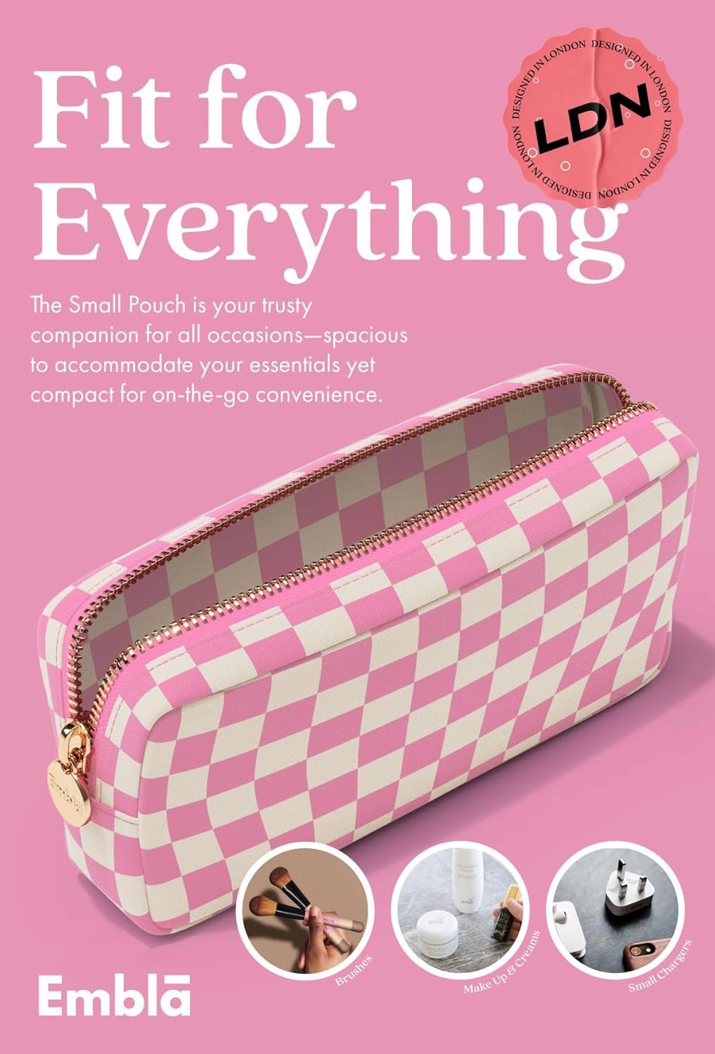 Makeup Bag Travel Cosmetics Pouch and Toiletry Bag, Nylon Zipper Pouch Purse, Cute Make Up Organizer Storage Tote for Women Girls, Travel Skincare Case, Small Makeup Case, Flamingo Checkered