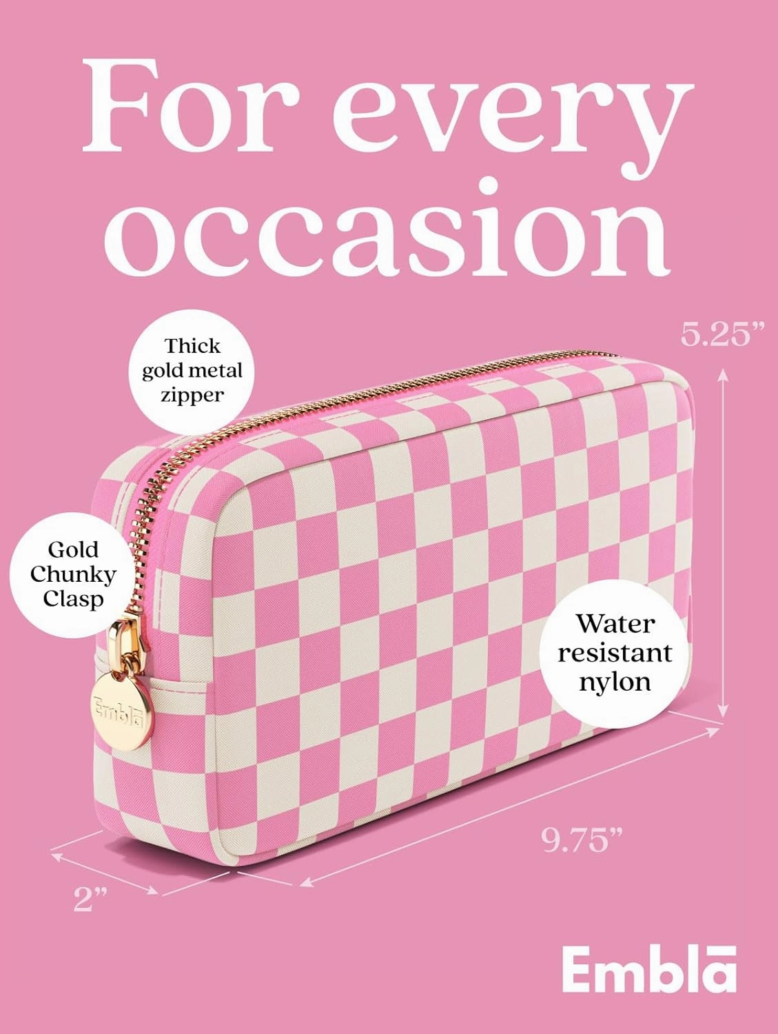 Makeup Bag Travel Cosmetics Pouch and Toiletry Bag, Nylon Zipper Pouch Purse, Cute Make Up Organizer Storage Tote for Women Girls, Travel Skincare Case, Small Makeup Case, Flamingo Checkered