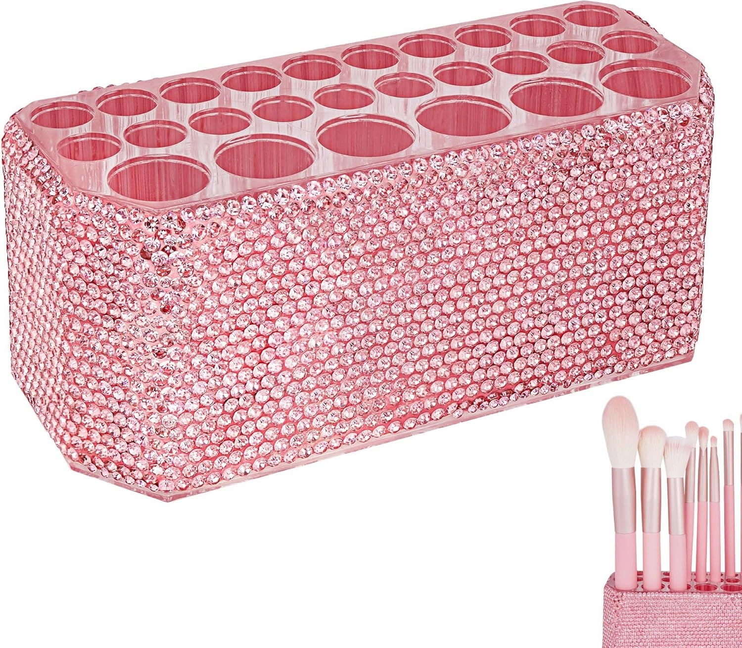 Makeup Brush Holder, Bling Sequins Makeup Brush Holder, Acrylic 26-Slot Makeup Brush and Pen Organizer, Display Stand for Eyebrow Pencils, Ballpoint Pens, Eyeliners(1Pcs)