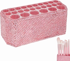 Makeup Brush Holder, Bling Sequins Makeup Brush Holder, Acrylic 26-Slot Makeup Brush and Pen Organizer, Display Stand for Eyebrow Pencils, Ballpoint Pens, Eyeliners(1Pcs)