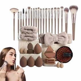 Makeup Brushes Set Labeled Tools,Foundation Brushes Tool Set Makeup Applicators with Headband | Portable Professional Makeup Brushes Makeup Tools Blush, Contour, Blending, Eyeshadow Khaki Brush kit