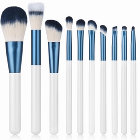 Makeup Brushes Set With Case 10Pcs White Makeup Brush Kit Foundation Eyeshadow Powder Blending Kabuki Eyebrow Eyelash Brushes Cosmetic Brush Travel Kit Gift (White Blue)