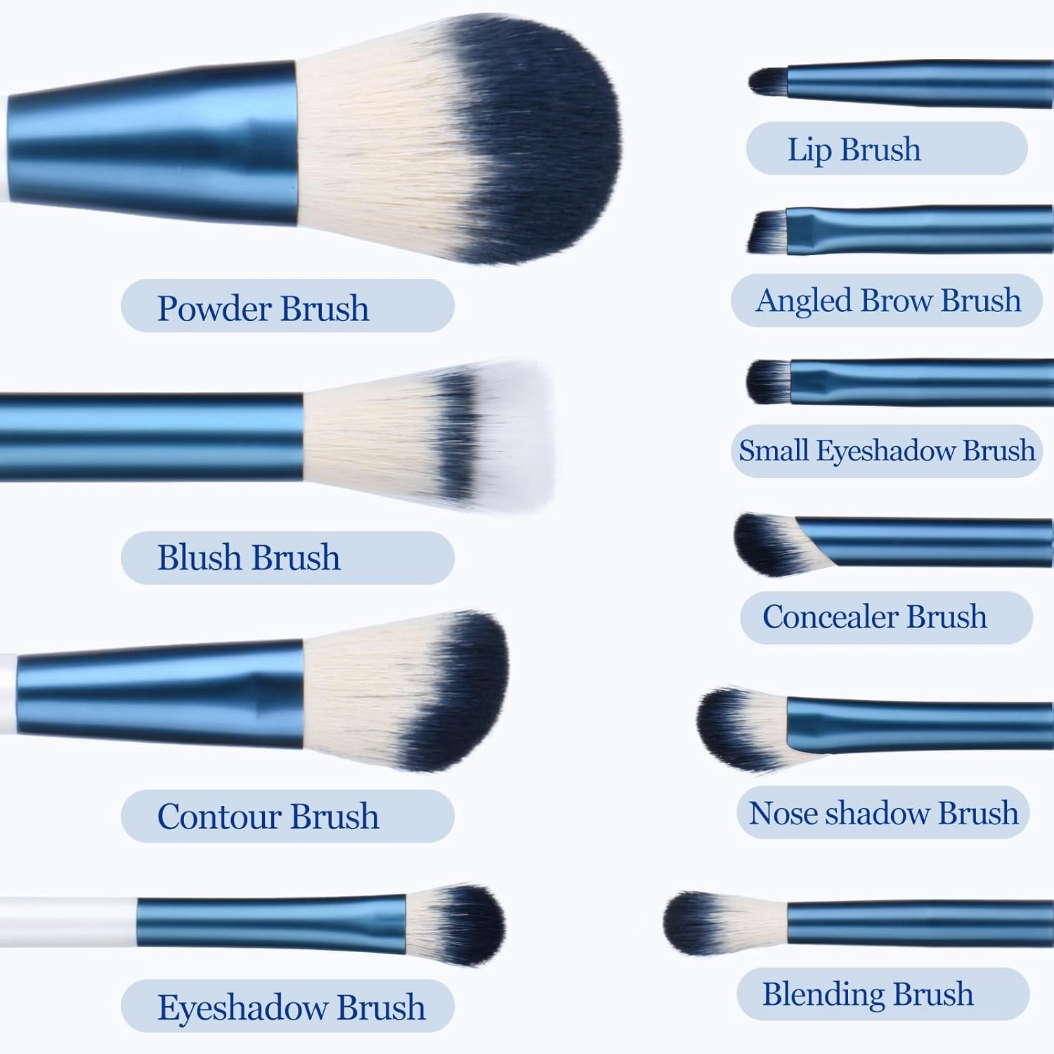 Makeup Brushes Set With Case 10Pcs White Makeup Brush Kit Foundation Eyeshadow Powder Blending Kabuki Eyebrow Eyelash Brushes Cosmetic Brush Travel Kit Gift (White Blue)