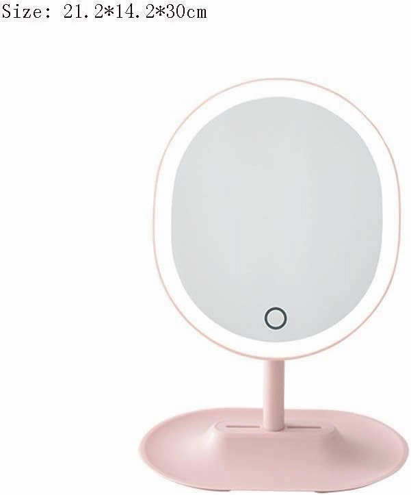 Makeup Mirror Smart LED Rechargeable Portable Makeup Mirror with Light Desktop Makeup Mirror Simple Large Beauty Makeup Mirror Lighted Makeup Mirror(Pink)
