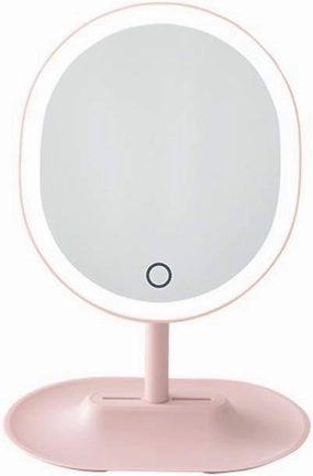 Makeup Mirror Smart LED Rechargeable Portable Makeup Mirror with Light Desktop Makeup Mirror Simple Large Beauty Makeup Mirror Lighted Makeup Mirror(Pink)