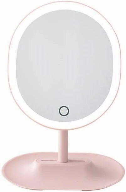 Makeup Mirror Smart LED Rechargeable Portable Makeup Mirror with Light Desktop Makeup Mirror Simple Large Beauty Makeup Mirror Lighted Makeup Mirror(Pink)