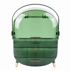 Makeup Organizer with 2 Drawers Translucent Large Capacity Display Case Cosmetic Storage Box for Toner Lipstick Bathroom Desktop Bedroom, Green