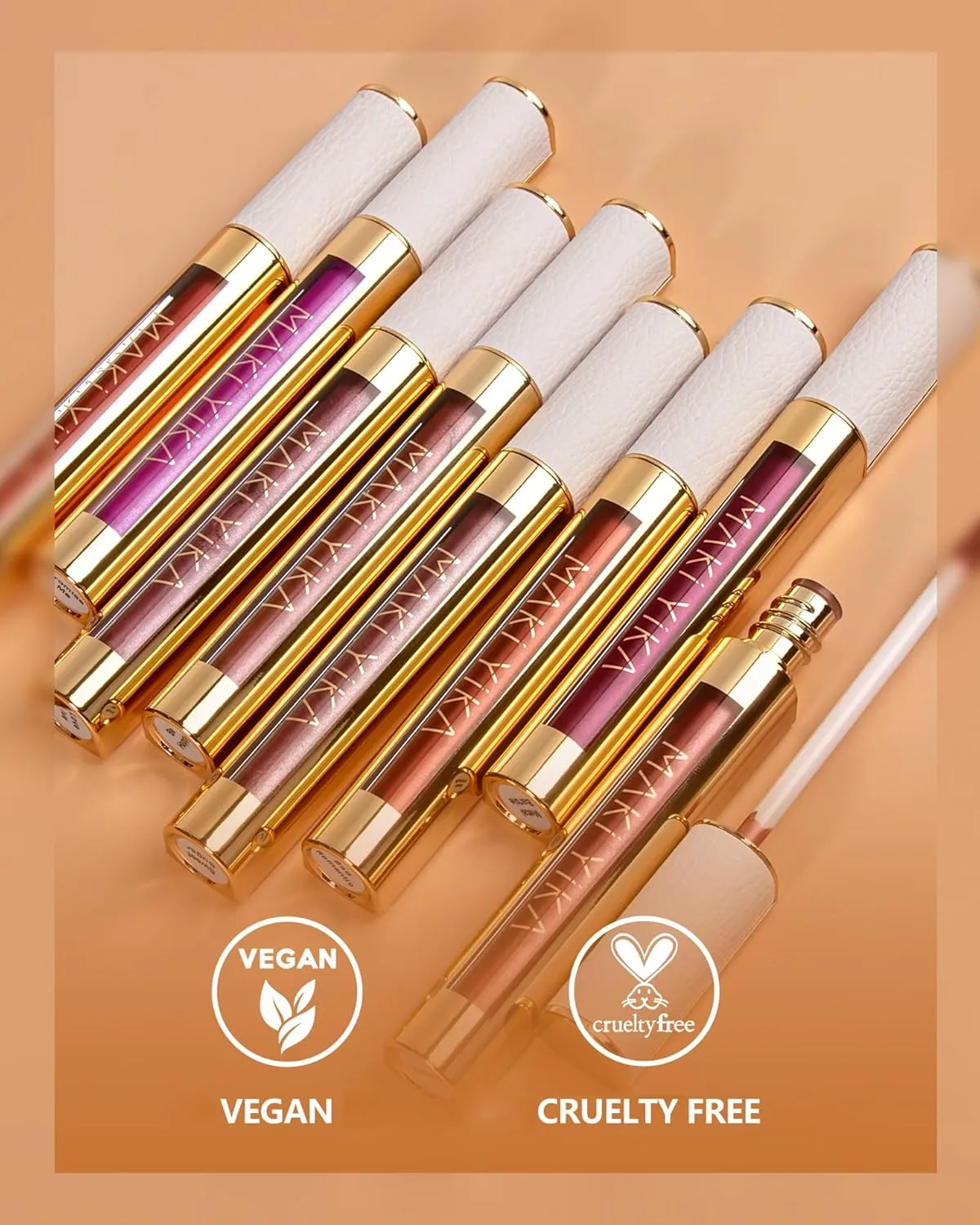 MAKI YIKA 3Pc Metallic Lipstick for Women, Red Pink Brown Glitter, Long Lasting, Full-Coverage Liquid Lip Gloss