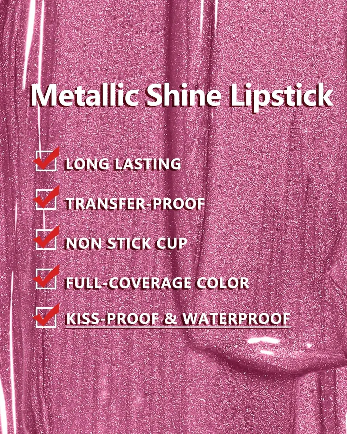 MAKI YIKA 3Pc Metallic Lipstick for Women, Red Pink Brown Glitter, Long Lasting, Full-Coverage Liquid Lip Gloss