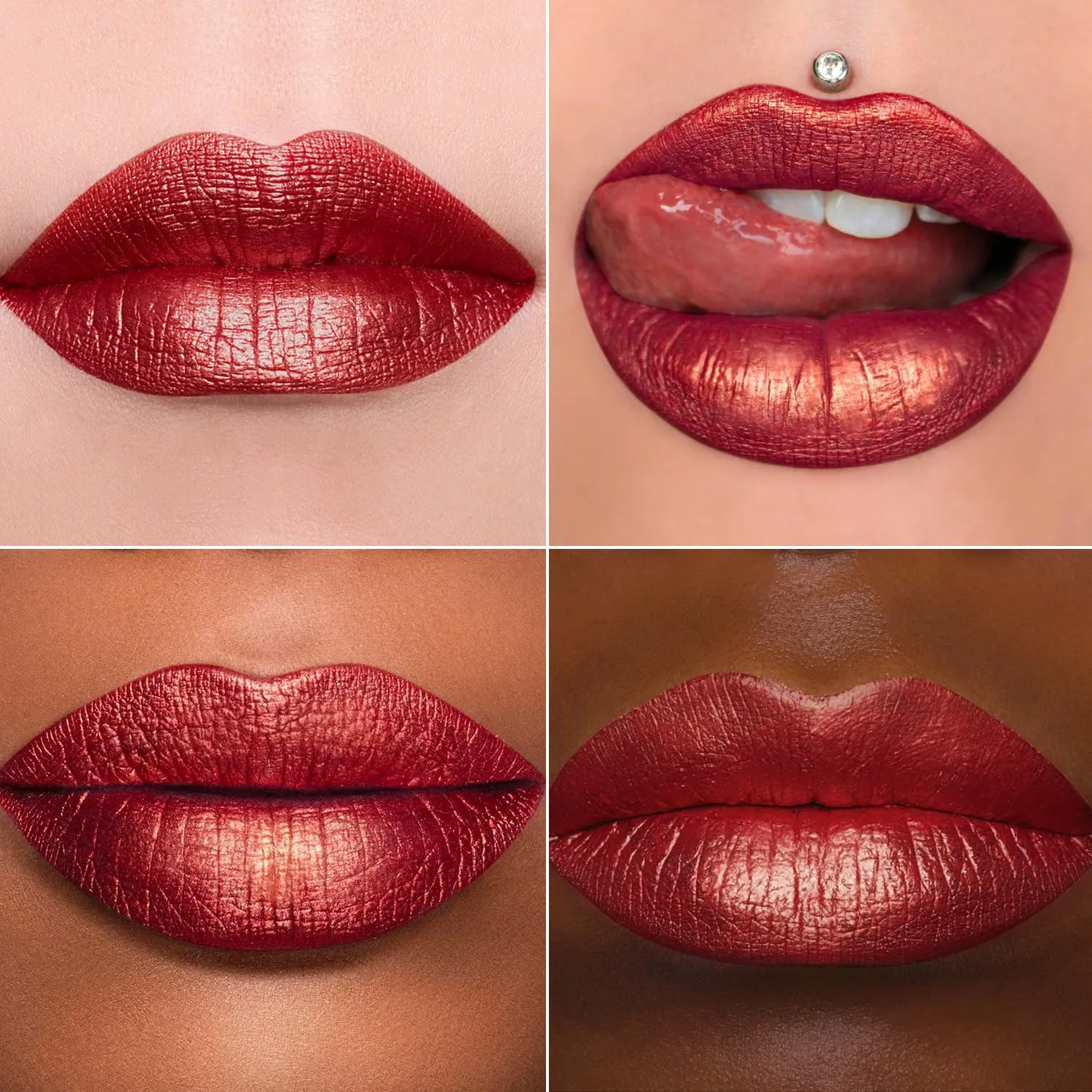 MAKI YIKA 3Pc Metallic Lipstick for Women, Red Pink Brown Glitter, Long Lasting, Full-Coverage Liquid Lip Gloss