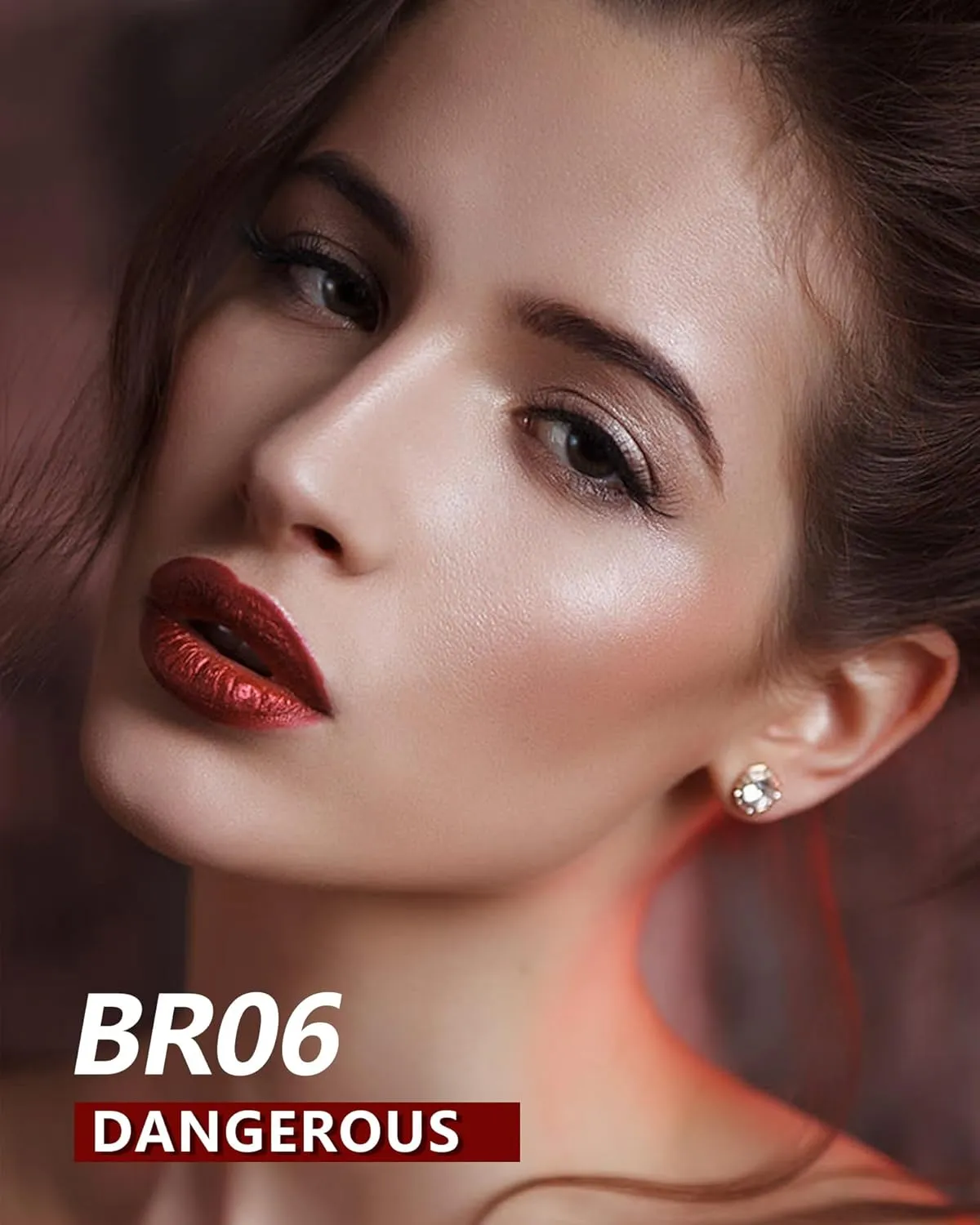 MAKI YIKA 3Pc Metallic Lipstick for Women, Red Pink Brown Glitter, Long Lasting, Full-Coverage Liquid Lip Gloss
