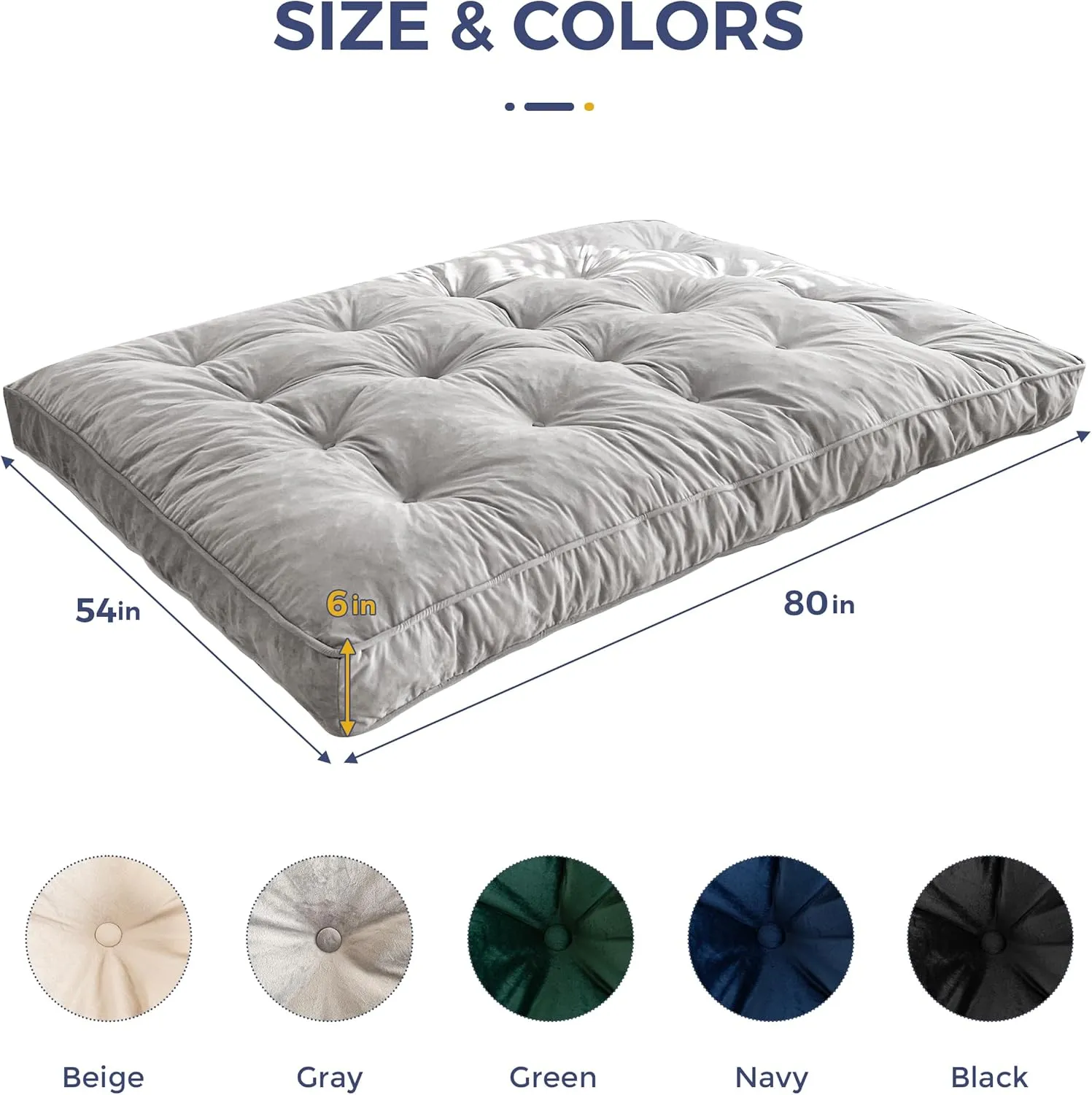 MAXYOYO 6" Futon Mattress Full Size, Velvet Thick Futons Sofa Couch Bed, Versatile Floor Mattress for Adults, Shredded Foam Filling (Frame Not Included), Grey