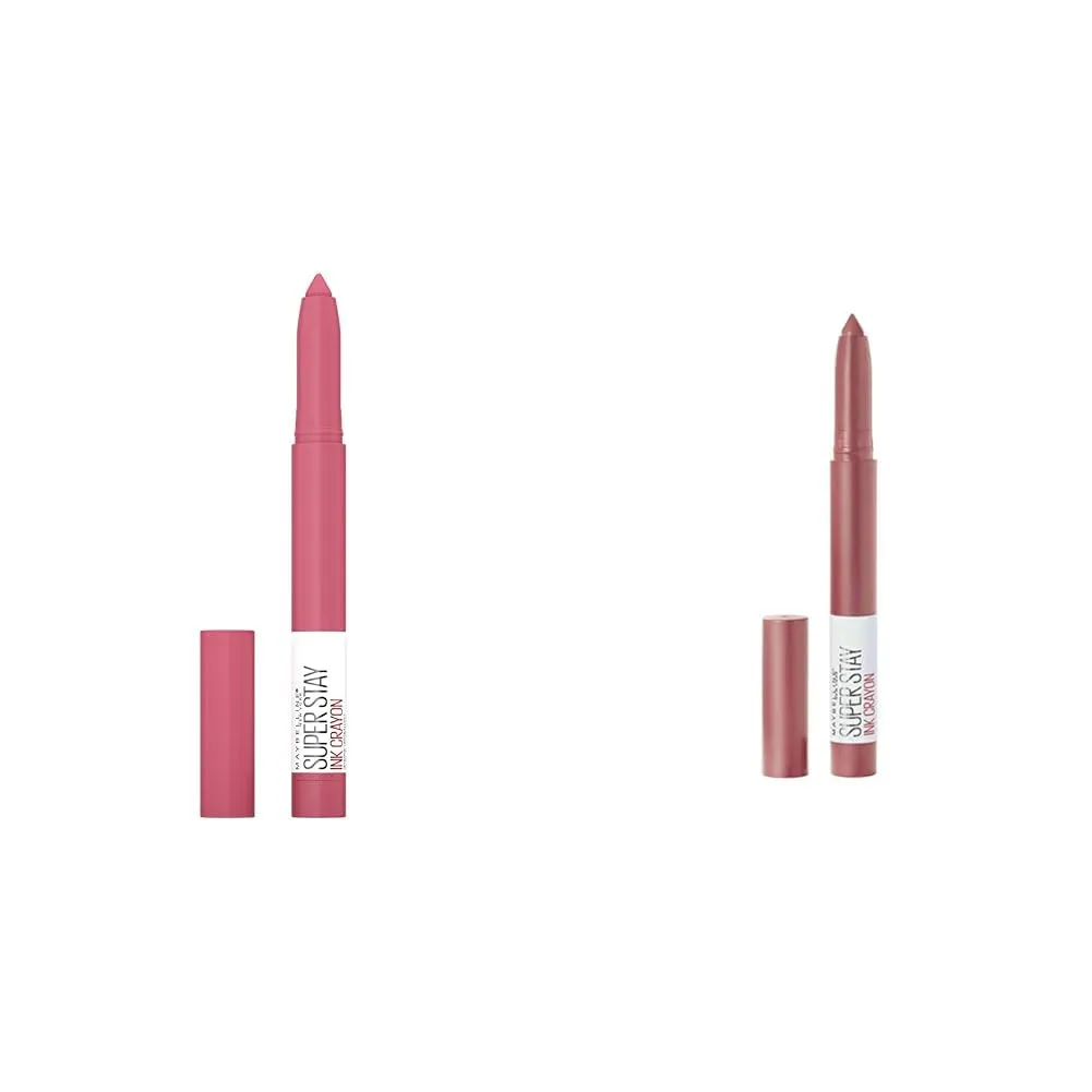 MAYBELLINE Super Stay Ink Crayon Lipstick Makeup Bundle with Built-in Sharpener, Long Lasting Matte Lip Color, 2 Count
