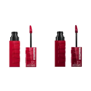 MAYBELLINE Super Stay Vinyl Ink Longwear No-Budge Liquid Lipcolor Makeup Bundle with Royal Deep Wine Red 0.14 fl oz and Wicked Cool Red 0.14 fl oz Lipsticks