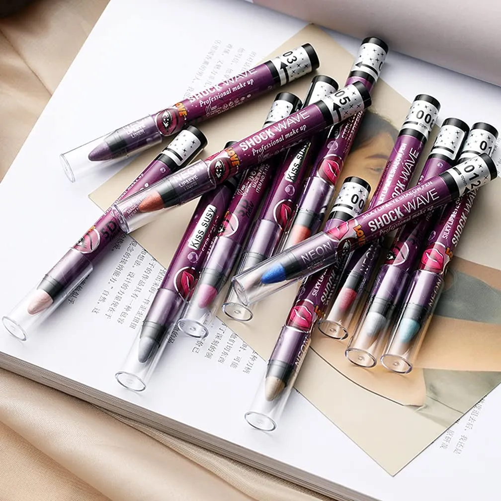 MEICOLY 12 Pcs Eyeshadow Sticks - Cream Smokey Eyeshadow Metallic Shimmer Crayons, Silver Eye Brightener, Pro Waterproof & Long Lasting Shiny Bright Starter Rotating Sticks