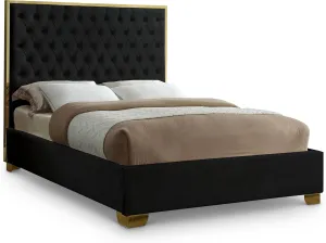 Meridian Furniture Lana Collection Modern | Contemporary Velvet Upholstered Bed with Deep Detailed Tufting and Gold Legs, King, Black