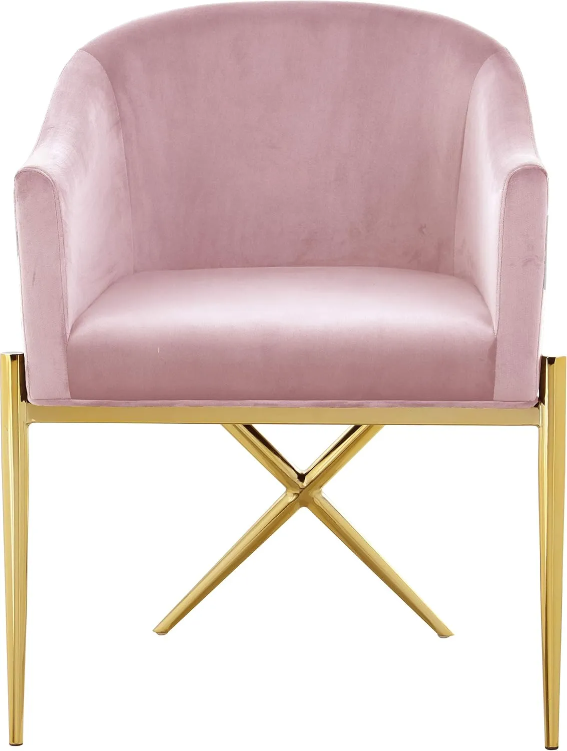 Meridian Furniture Xavier Collection Modern | Contemporary Velvet Upholstered Dining Chair with Sturdy Steel X Shaped Legs, 25.5" W x 24.5" D x 31.5" H, Pink