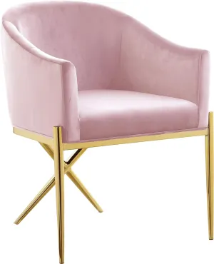 Meridian Furniture Xavier Collection Modern | Contemporary Velvet Upholstered Dining Chair with Sturdy Steel X Shaped Legs, 25.5" W x 24.5" D x 31.5" H, Pink
