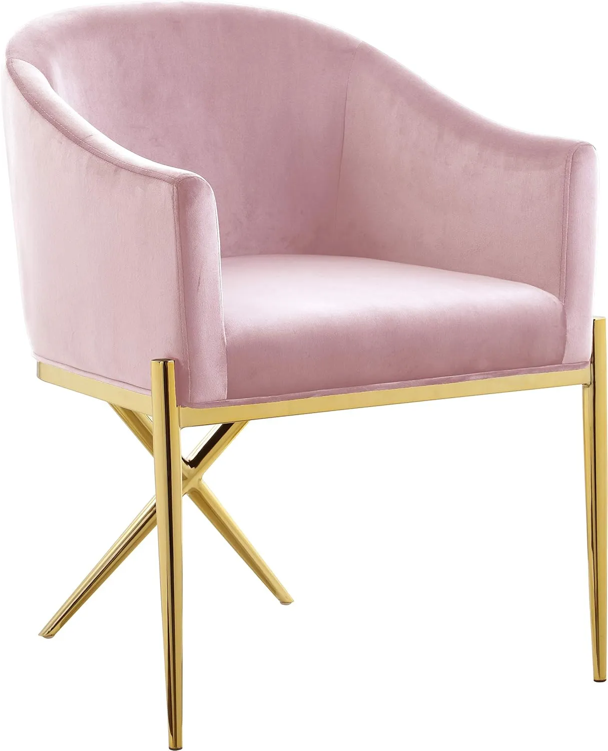 Meridian Furniture Xavier Collection Modern | Contemporary Velvet Upholstered Dining Chair with Sturdy Steel X Shaped Legs, 25.5" W x 24.5" D x 31.5" H, Pink