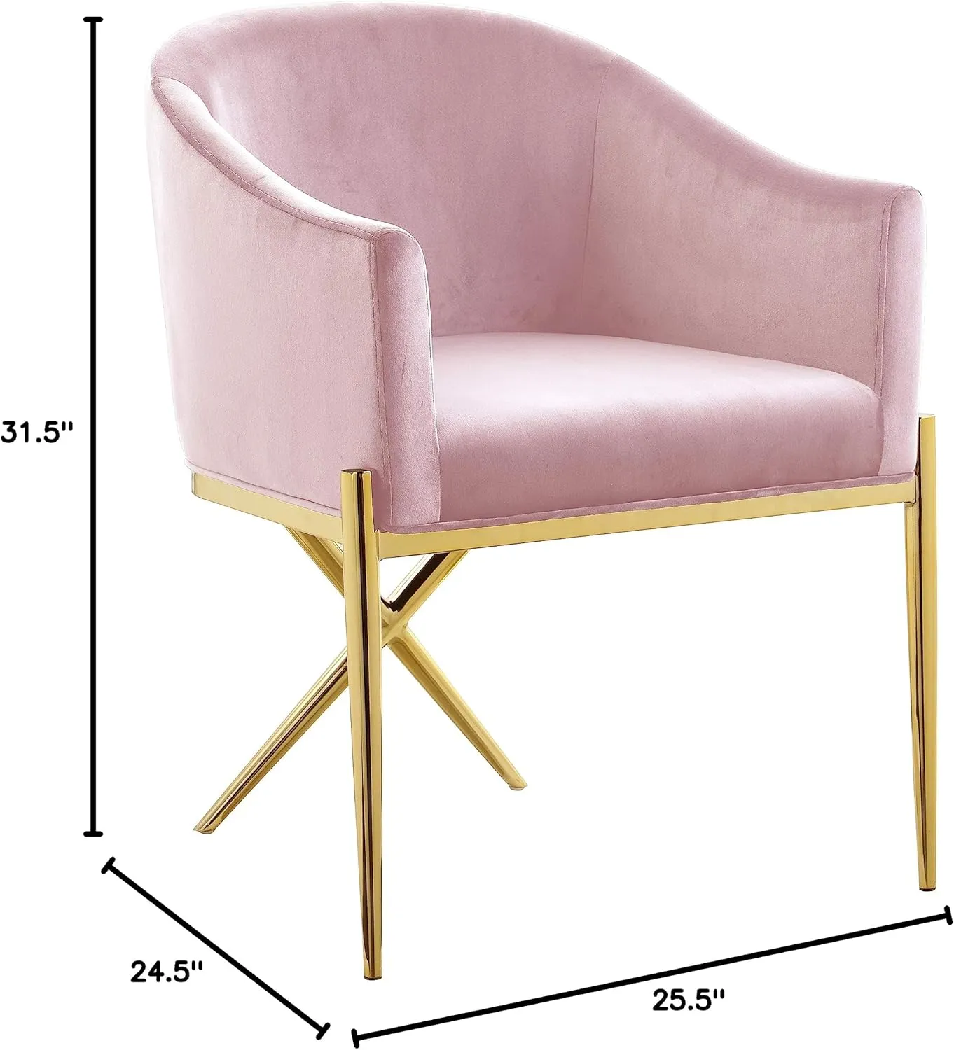 Meridian Furniture Xavier Collection Modern | Contemporary Velvet Upholstered Dining Chair with Sturdy Steel X Shaped Legs, 25.5" W x 24.5" D x 31.5" H, Pink