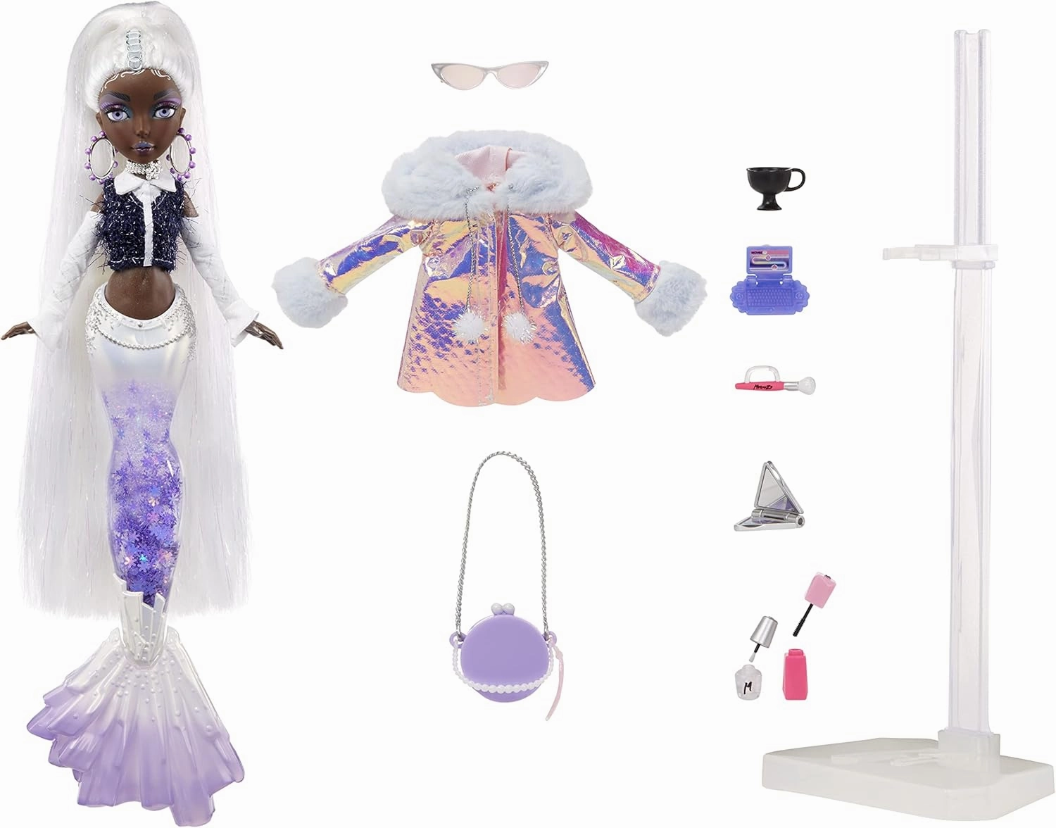 MERMAZE MERMAIDZ™ Winter Waves Crystabella™ Mermaid Fashion Doll with Color Change Fin, Glitter-Filled Tail and Accessories