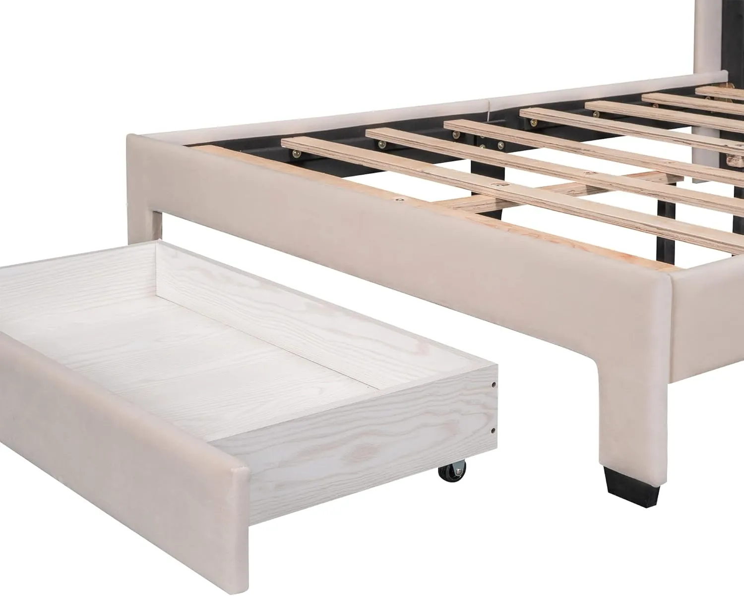MhaRt Upholstered Full Size Platform Bed Frame with Headboard and a Big Drawer, Velvet Mattress Foundation with Wooden Slats Support, No Box Spring Needed - Blue,Modern Style, Beige, xx-921