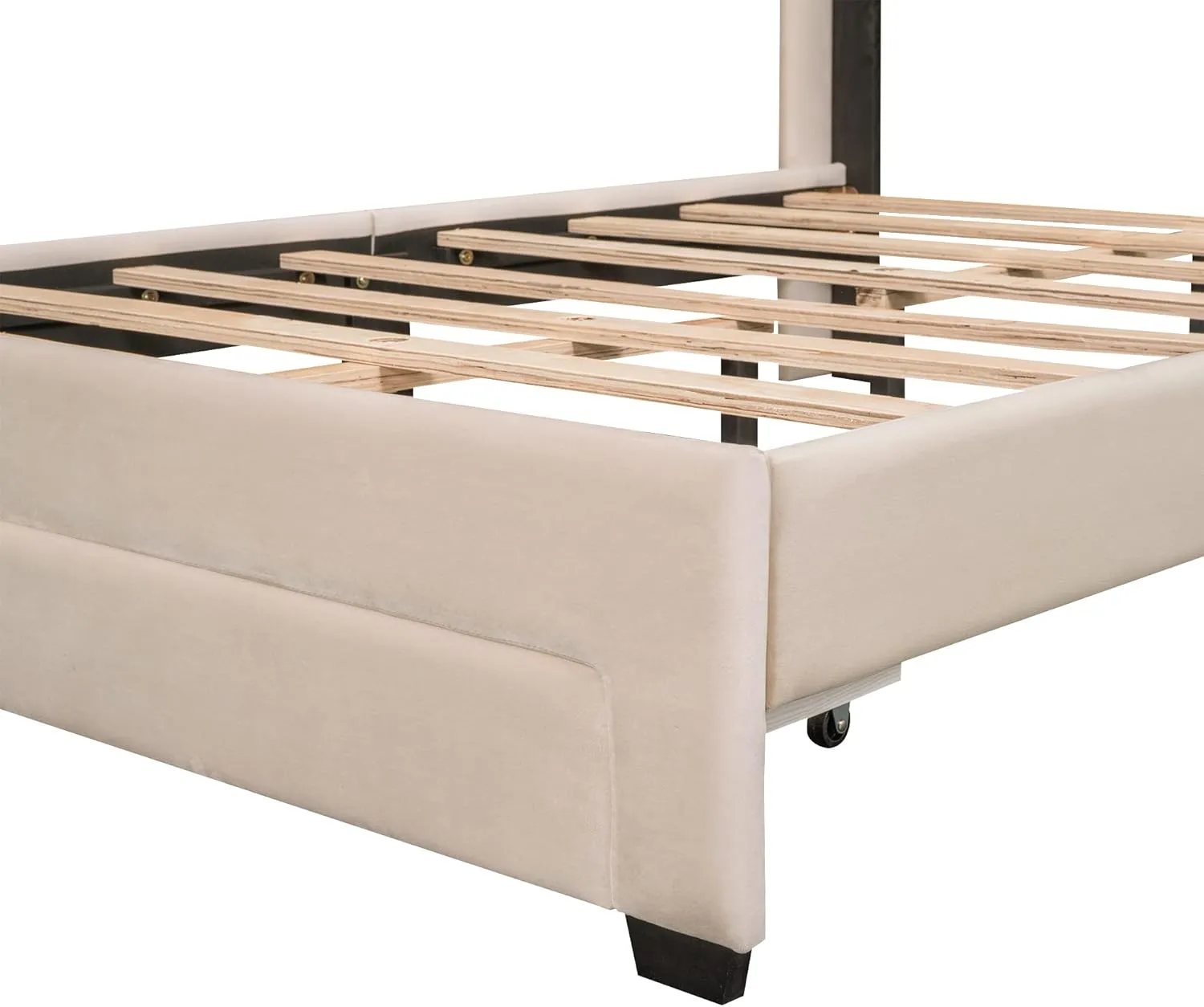 MhaRt Upholstered Full Size Platform Bed Frame with Headboard and a Big Drawer, Velvet Mattress Foundation with Wooden Slats Support, No Box Spring Needed - Blue,Modern Style, Beige, xx-921