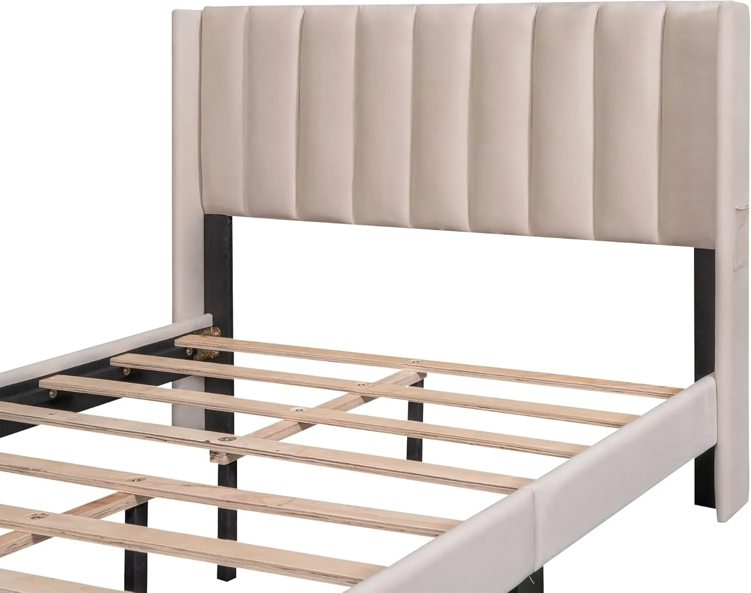 MhaRt Upholstered Full Size Platform Bed Frame with Headboard and a Big Drawer, Velvet Mattress Foundation with Wooden Slats Support, No Box Spring Needed - Blue,Modern Style, Beige, xx-921
