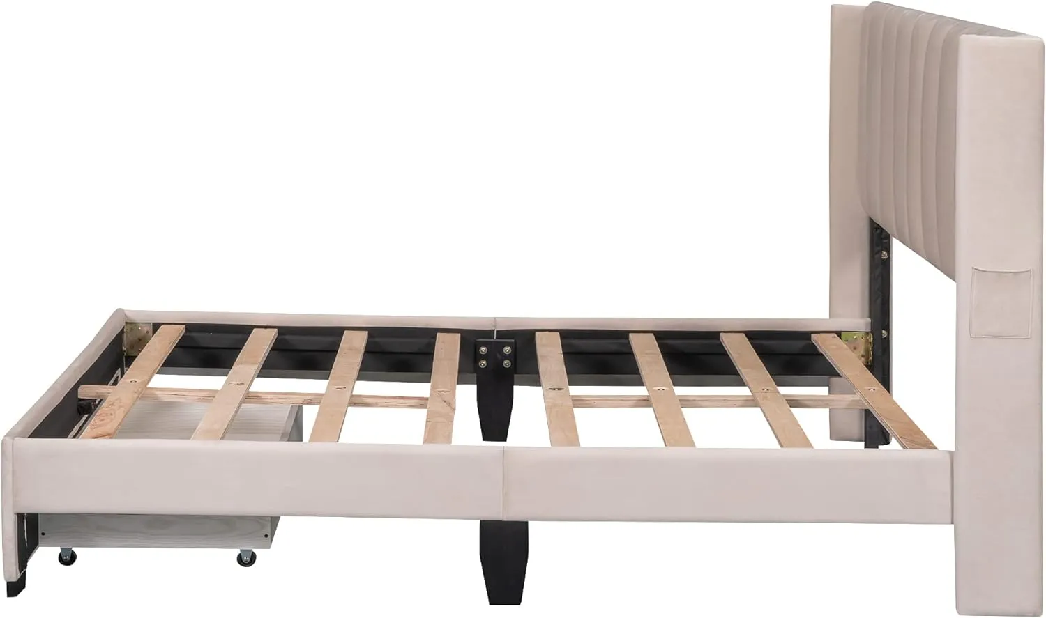 MhaRt Upholstered Full Size Platform Bed Frame with Headboard and a Big Drawer, Velvet Mattress Foundation with Wooden Slats Support, No Box Spring Needed - Blue,Modern Style, Beige, xx-921
