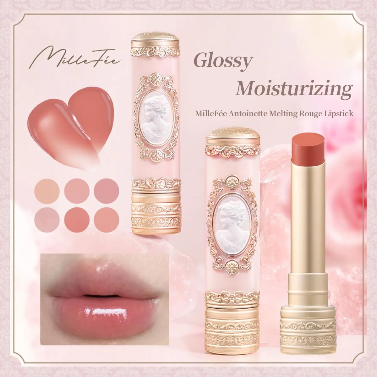 Millefee Antoinette Melting Rouge Lipstick, Highly Moisturizing, Transparent, Yeve, Brevet, Gift, Present, Carving Lip, Melting Texture, Fragrant, MilleFee (05 Apple Glaze)