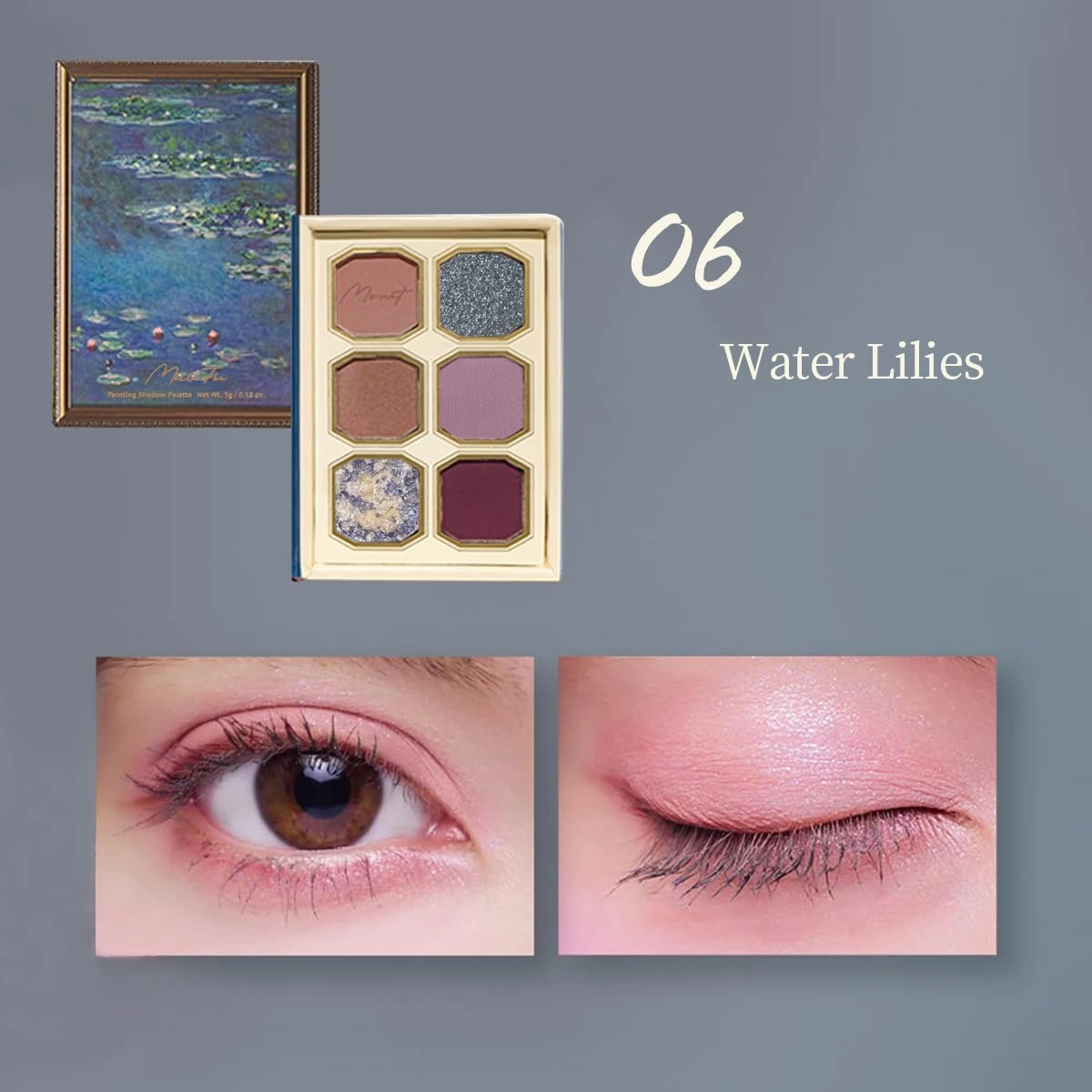 MilleFee Painting Eyeshadow Palette (06 Water Lilies), Eyeshadow Palette, Cool Deep, Cruelty-Free